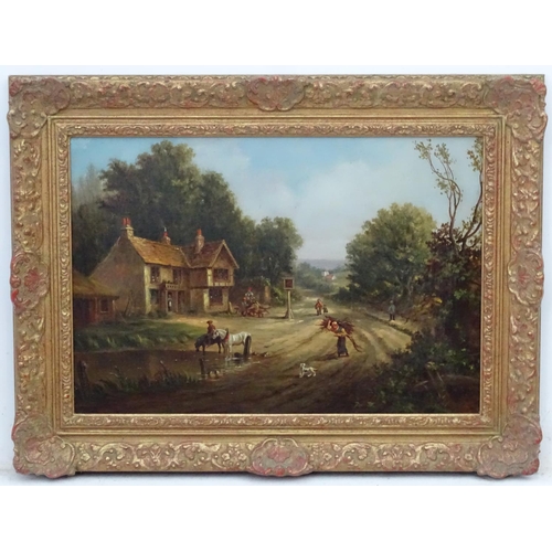 134 - G.J.Hollan  (XIX), Oil on canvas, Village Inn ' near Dunstable ', Signed ......? Bears Sebastian D'O... 