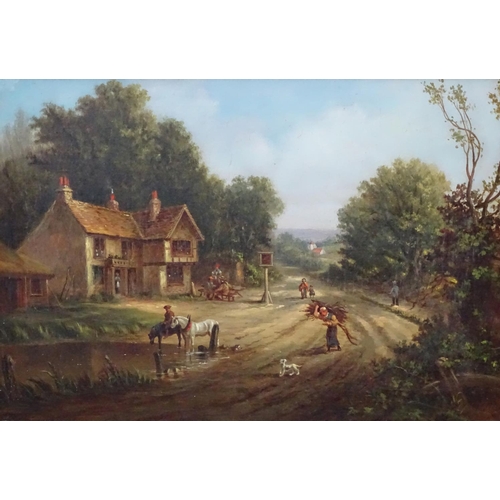 134 - G.J.Hollan  (XIX), Oil on canvas, Village Inn ' near Dunstable ', Signed ......? Bears Sebastian D'O... 