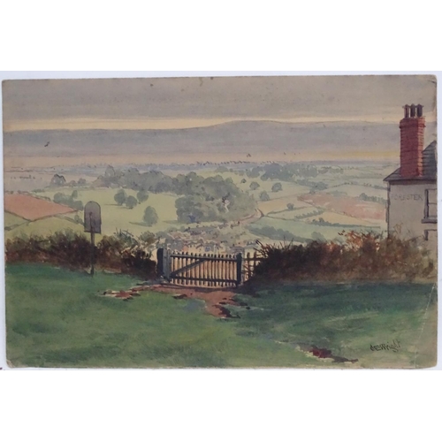 140 - CE  Wright 1890, Watercolour, ' Little Dean ' ( topographical view ) from the field at  Latimers Lod... 