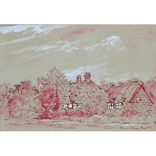 141 - Edward Stamp XX-XXI, Watercolour/ red ink, ' Buckinghamshire Thatch , Thatched Cottages , Botolph Cl... 