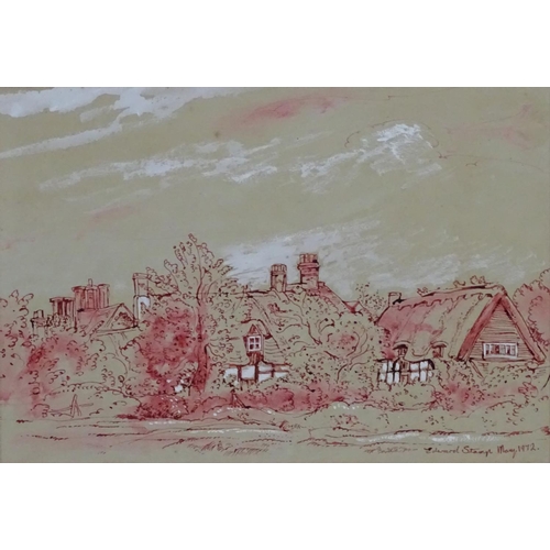 141 - Edward Stamp XX-XXI, Watercolour/ red ink, ' Buckinghamshire Thatch , Thatched Cottages , Botolph Cl... 