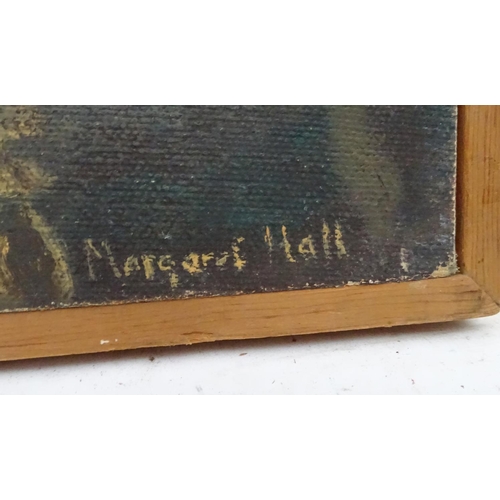 147 - Margaret E Hall (XX), Oil on canvas board, 'Painting class', Signed lower right, Bears artists label... 