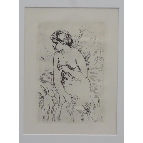 154 - Pierre-Auguste Renoir (1841-1919), Etching c. 1910, framed, 'Baigneux debout a mi-jambes ' woman. Ba... 