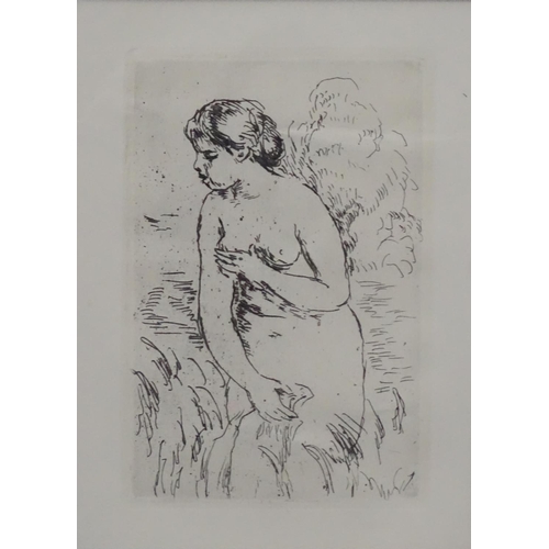 154 - Pierre-Auguste Renoir (1841-1919), Etching c. 1910, framed, 'Baigneux debout a mi-jambes ' woman. Ba... 