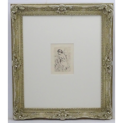 154 - Pierre-Auguste Renoir (1841-1919), Etching c. 1910, framed, 'Baigneux debout a mi-jambes ' woman. Ba... 