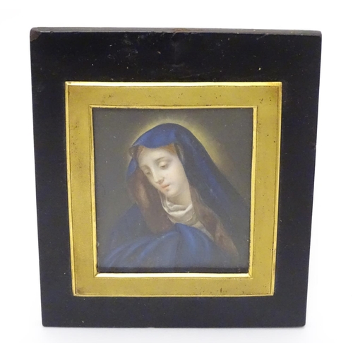 161 - Miniature , Early 19th C Italian School,  On ivory,  The Madonna wearing blue. 3 x 2 1/2''