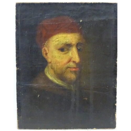 2 - XVII Italian / Florentine , Oil on canvas laid on board. Portrait of a Male figure wearing a red cap... 