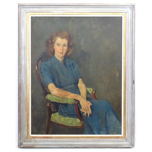 22 - Indistinctly Signed Mid XX Irish School Oil on canvas Portrait of a seated Red Haired Woman Signed a... 