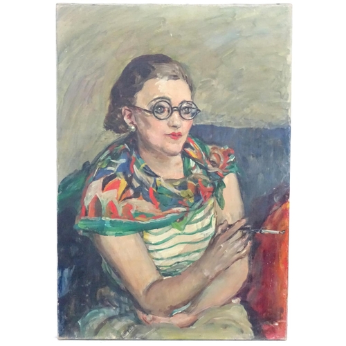 24 - Nancy Huntly (1890 - ?) Oil on canvas An early 1930's portrait of ' Mrs Maud Williams - Doo ' ( An e... 