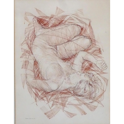 27 - Desmund Eric Walduck (1920-1995), Black and brown ink, Portrait of nude asleep, Signed ' Walduck ' l... 