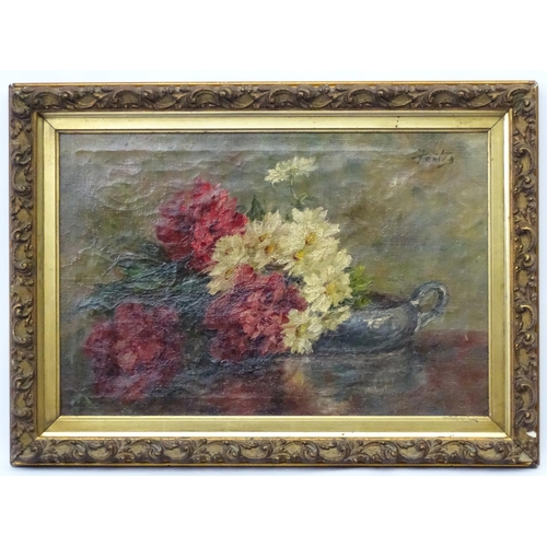 32 - Manner of Henri Fantin La Tour XIX-XX, Oil on canvas, Still life of summer blooms in a bowl, Signed ... 