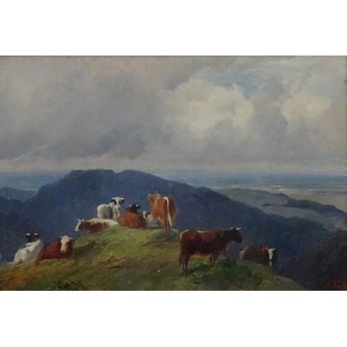 42 - Friedrich Johann Voltz (1817 - 1886) German, Oil on board, Cattle in a landscape, Signed lower right... 