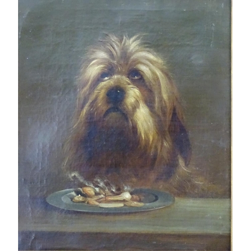 44 - XIX English Canine School Oil on canvas , a pair A pair of Dog paintings, Before and After Dinner sh... 