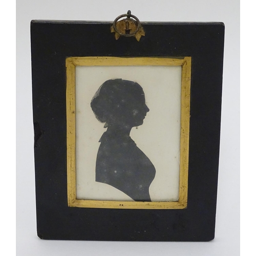 5 - Silhouette : a painted monochrome silhouette , a bust portrait looking right ,  entitled AMC Goluest... 