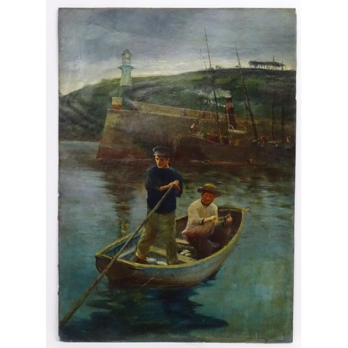 66 - Follower of Stanhope Forbes, Newlyn School early XX, Oil on board, Figures fishing in Newlyn Harbour... 