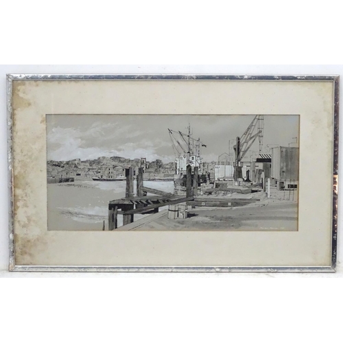 67 - Michael Norman (1943) Grissaille , Pen ink ,watercolour and gouache Ipswich Docks 1975 Signed and da... 