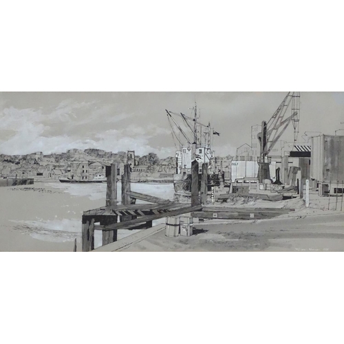 67 - Michael Norman (1943) Grissaille , Pen ink ,watercolour and gouache Ipswich Docks 1975 Signed and da... 