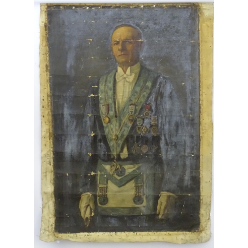 7 - E Swan 1935  Manchester, Oil on canvas ( no stretcher ) Masonic, A Master of Ceremonies  in full reg... 