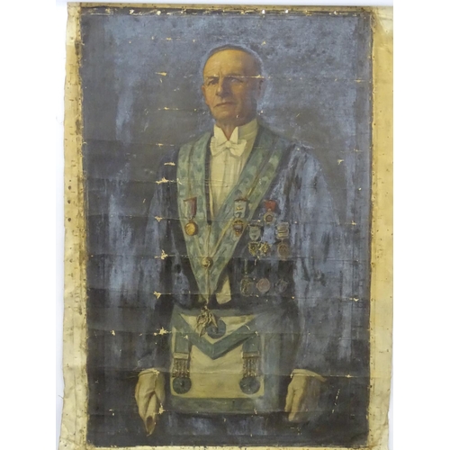 7 - E Swan 1935  Manchester, Oil on canvas ( no stretcher ) Masonic, A Master of Ceremonies  in full reg... 