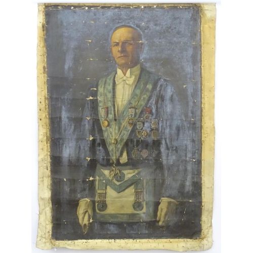 7 - E Swan 1935  Manchester, Oil on canvas ( no stretcher ) Masonic, A Master of Ceremonies  in full reg... 