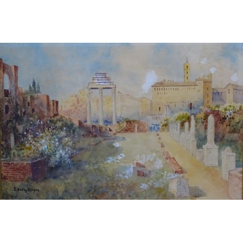 70 - E Dudley Tamper (XIX - XX )  Italian School. Watercolour , The Forum , Rome , Garden view with statu... 