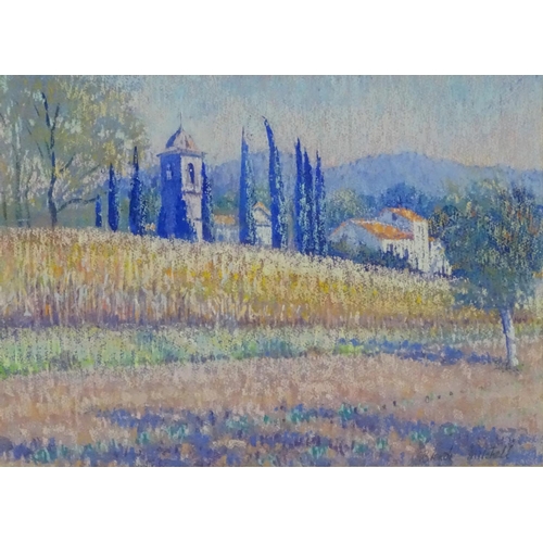 73 - Brenda Mitchell mid late XX Pastel x 2  ' The Cypress Trees , Tuscany '  & Summer river Both signed ... 