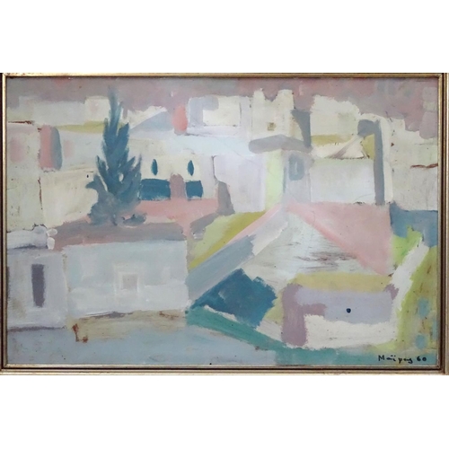 74A - Themos Maipas (1936-1996) Greece, Oil on board,  A Greek town, Signed and dated '60 ' lower right. 1... 