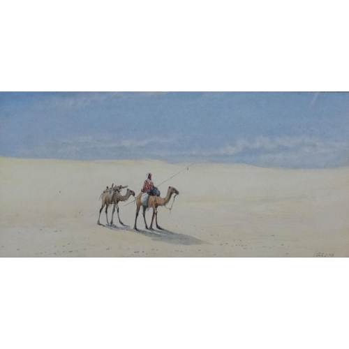 78 - Jacopp Early XX Egyptian School, Watercolour and gouache , a pair. A bedouin and camels in a desert ... 