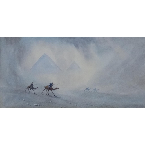 78 - Jacopp Early XX Egyptian School, Watercolour and gouache , a pair. A bedouin and camels in a desert ... 