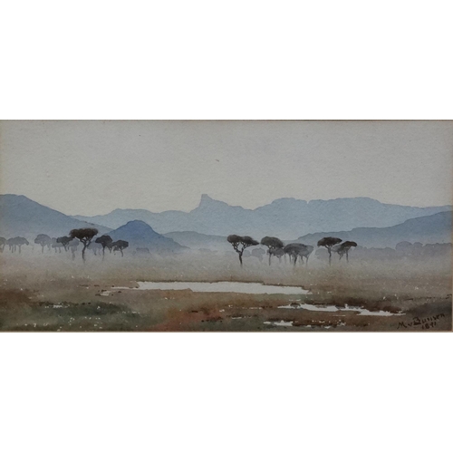 83 - M.Von Bunsen ?1891 African School, Watercolour, Watering hole in a plains landscape with Acacia tree... 