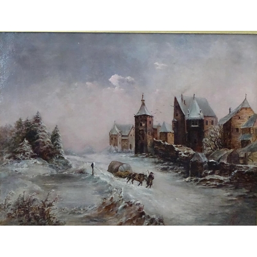 91 - JB 1889 German ?, Oil on canvas , a pair, The Old Watermill and horse and cart in the snow outside a... 