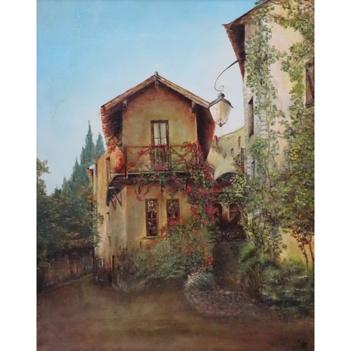 92 - Horst Janssen (1929 - 1995) German, Oil on canvas, Flower bedecked house in the Dolomites,  Written ... 