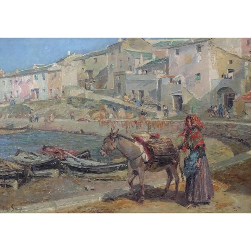 94 - Olga ' Slom ' Slomszynska (1881-1940) Swiss, Oil on canvas, ' Marine au Cap Corse ' Harbour in Corsi... 