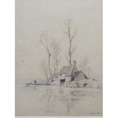 97 - Alexandre Louis Jacob ( 1876-1972) French, Pastel and Charcoal, Cottage in the country, figure on a ... 