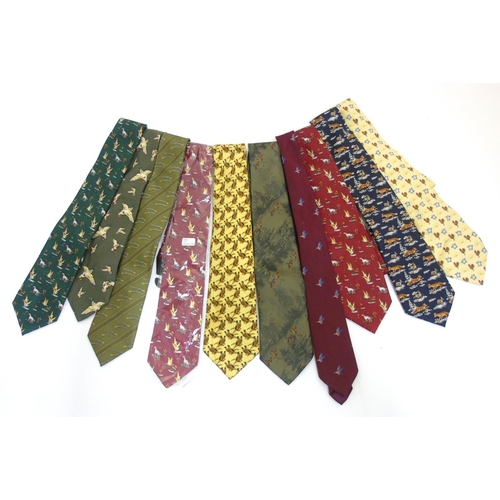 101 - 10 Sporting themed silk and other ties, to include a Hermes style example