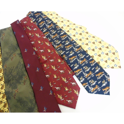 101 - 10 Sporting themed silk and other ties, to include a Hermes style example