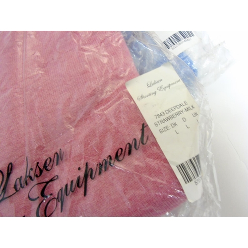 102 - A box of clothes to include to pale blue jumpers Laksen 90% merino 10% cashmere size S and L, rose p... 