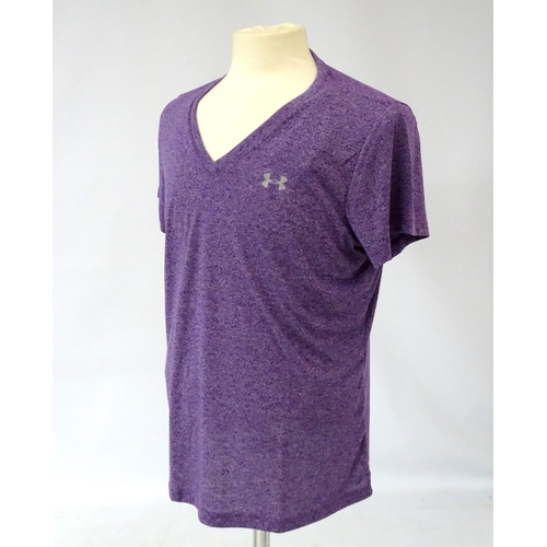 110 - Under Armour Threadborne heatgear ladies purple marl short sleeved top, size XL, (New with tag)