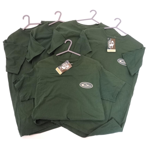 119 - 5 Drake Waterfowl (Square logo) T- shirts in forest green, four size S, one size M, some with tags (... 