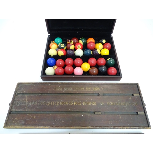 127 - Snooker / Billiards : Assorted items to include a scorer by George Edwards, Kingsland Road, London, ... 