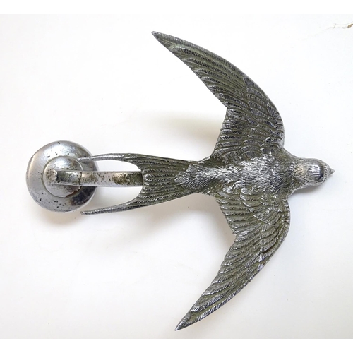 130 - A car bonnet / hood mascot formed as a swallow in flight, 6'' deep, 5'' wide