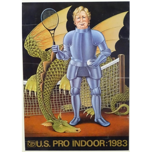 153 - Tennis: After Fred Aris (1932-1995), Coloured print, ' US .Pro Indoor 1983' 24 x 16 1/2''