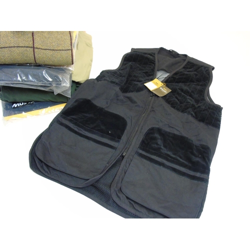 163 - A box of clothing to include Pennie lambswool jumper size S, Bonart black skeet vest size M, Ridgeli... 