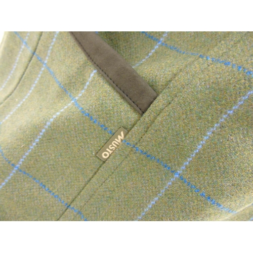 180 - A Musto tweed sage green with pale blue and dark blue stripe gilet, size 18 (New with tags)