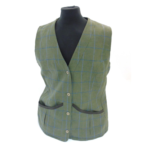 180 - A Musto tweed sage green with pale blue and dark blue stripe gilet, size 18 (New with tags)