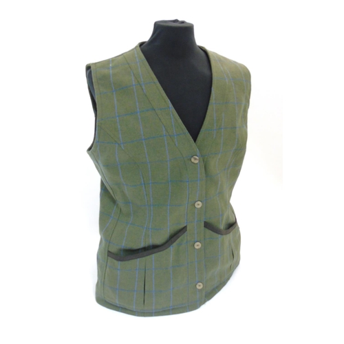 180 - A Musto tweed sage green with pale blue and dark blue stripe gilet, size 18 (New with tags)