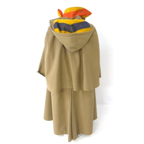 183 - A vintage C1975 Hermes Paris, handmade ladies riding cape brown with blanket lining in mustard with ... 