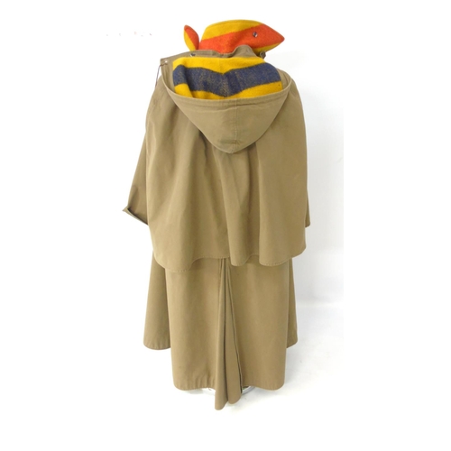 183 - A vintage C1975 Hermes Paris, handmade ladies riding cape brown with blanket lining in mustard with ... 