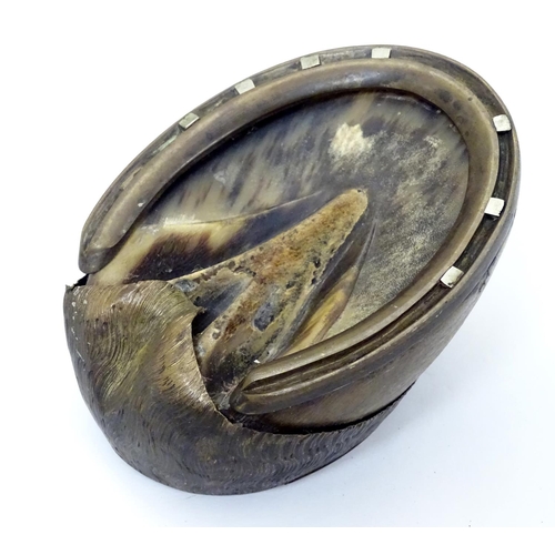 214A - A horse hoof formed inkwell with hinged lid top. Approx 3 1/2'' high