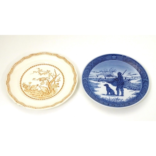 222 - Two game / shooting plates comprising a Royal Copenhagen 1977 Immervad Bridge plate and a Furnvials ... 